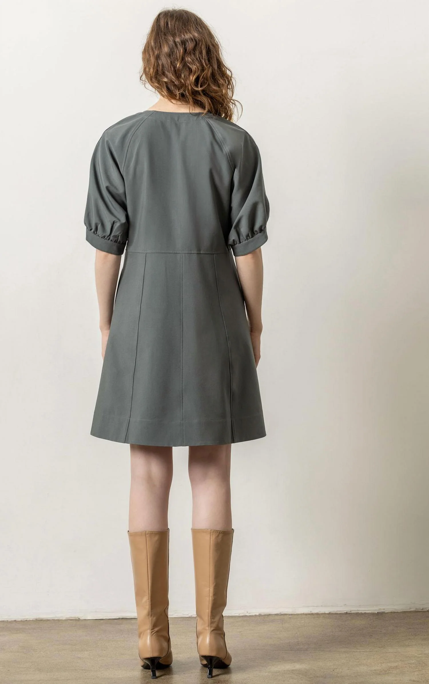 Zip Front Flared Mini Dress In Slate - Image 2