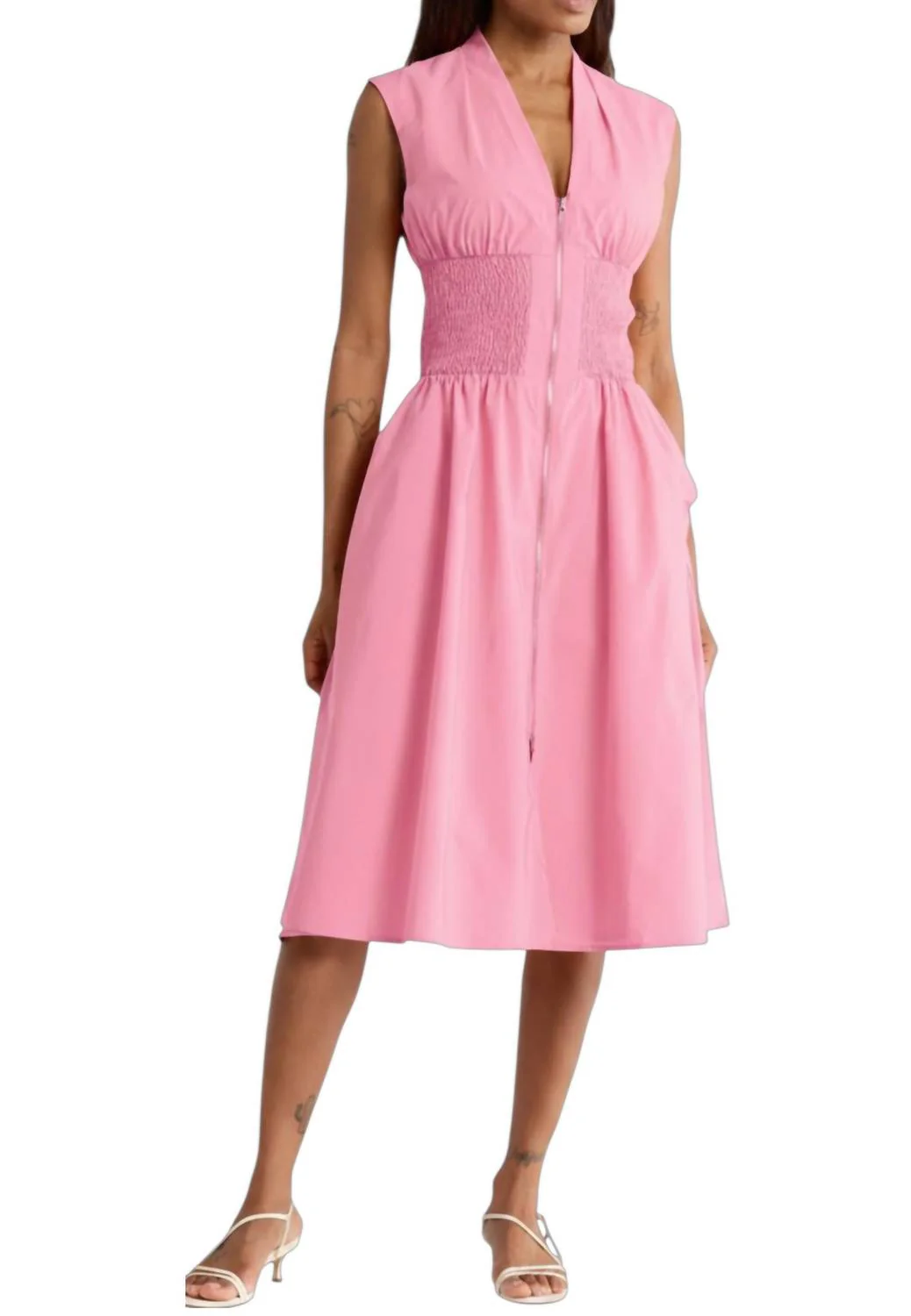 Zip Midi Dress In Pink