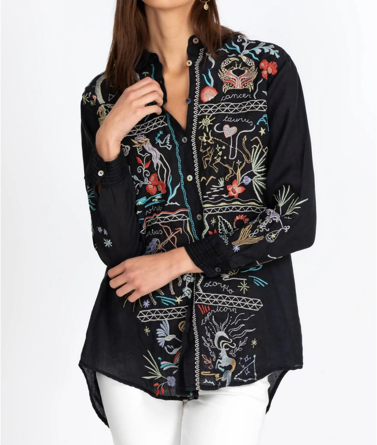 Zodiac Oversized Shirt Tunic Top In Black