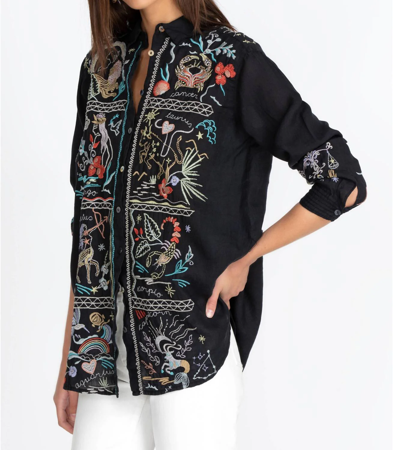 Zodiac Oversized Shirt Tunic Top In Black - Image 2