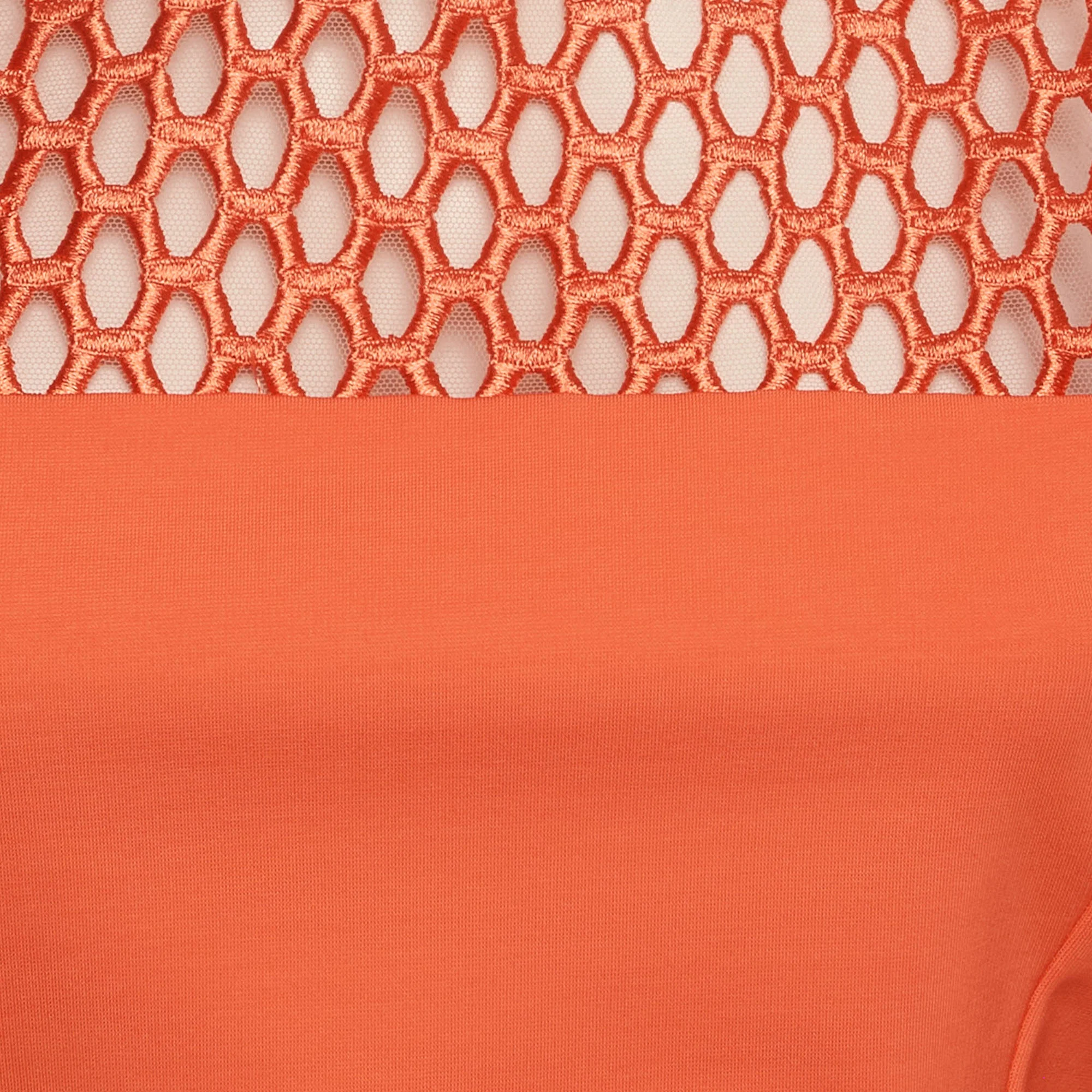 Zuhair Murad Orange Stretch Knit And Mesh Shift Mini Dress - Image 4